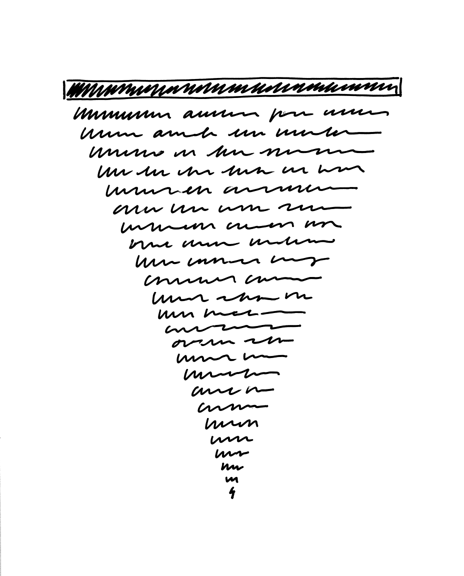 A sheet of paper whose lines narrow from a bold first line down to a small mark
