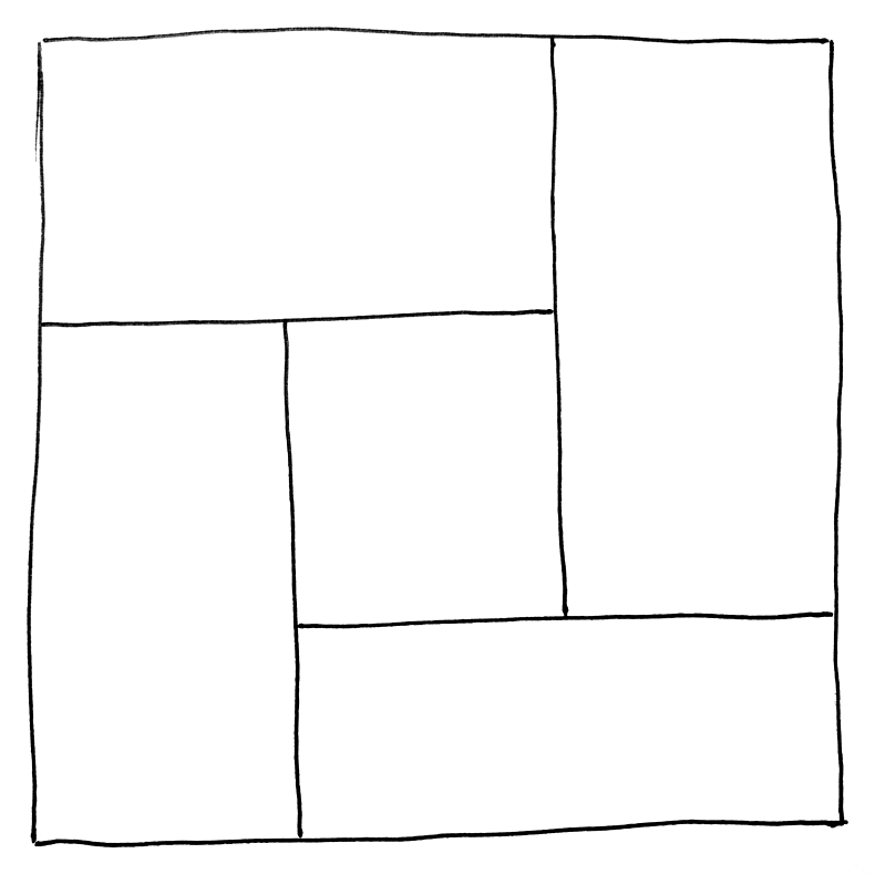 A square divided cleanly into four pieces that tile it with no gaps and no overlaps