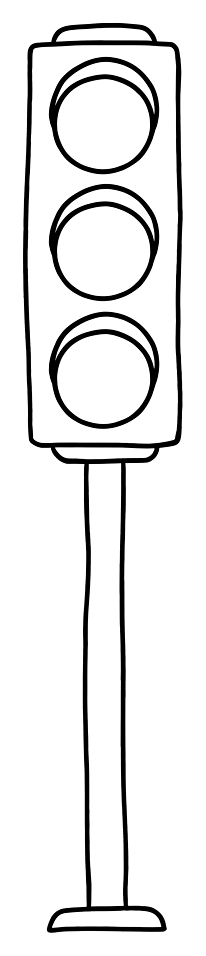 A hand-drawn three-lamp traffic signal with unfilled circles