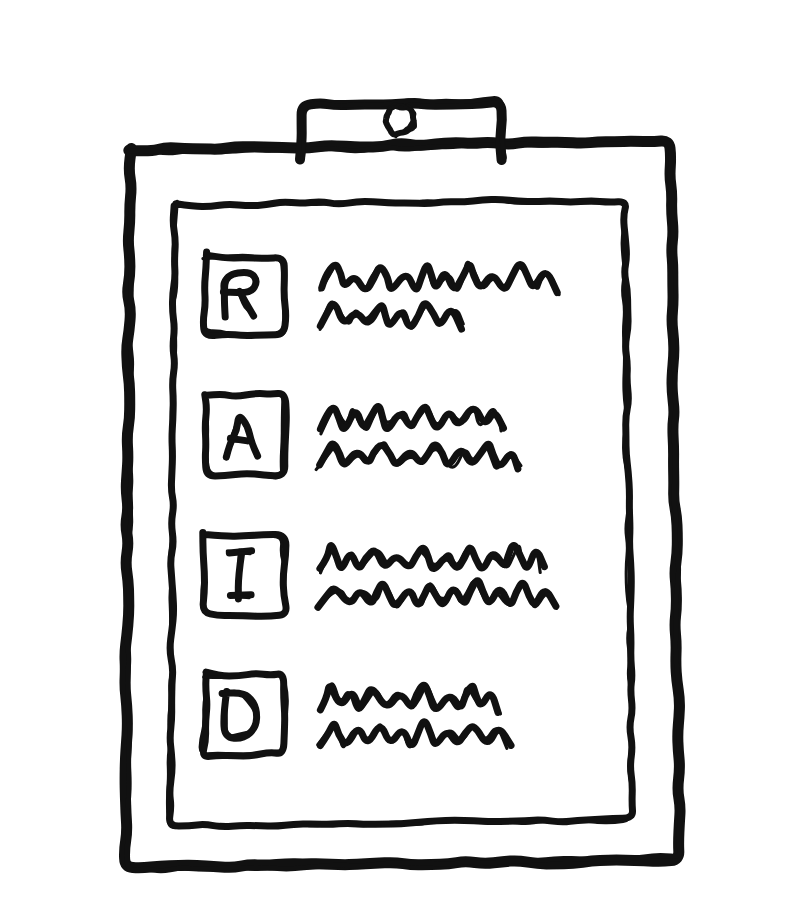 A hand-drawn clipboard log with four lettered rows